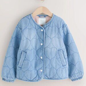 NWOT - NEXT Lightweight Mid Blue Denim Quilted Heart Jacket w/ Pockets (13 yrs)